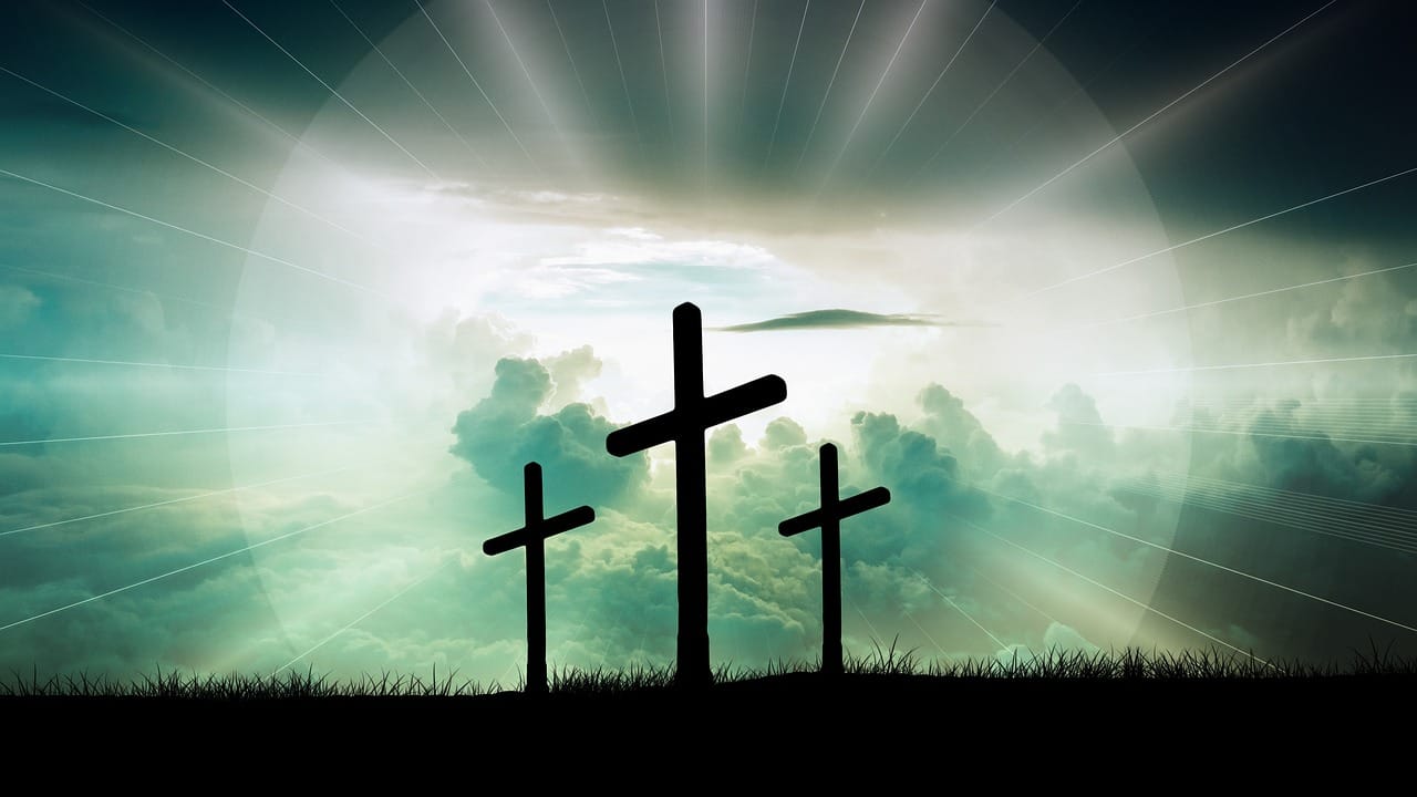 crosses, clouds, faith, christ, god, jesus, sun, light, sky, crucifixion, resurrection, bible, christianity, church, easter, nature, religion